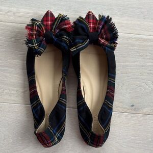 JCrew Tartan Plaid Bow Flats